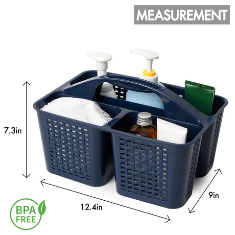 Portable Shower Caddy Organizer With Handle And Three Compartments Offers Zero Hassle Organization With Fast Draining Design Keeps Soaps And Shampoos Straight, 12.4x9x7.3 in, BPA-free.