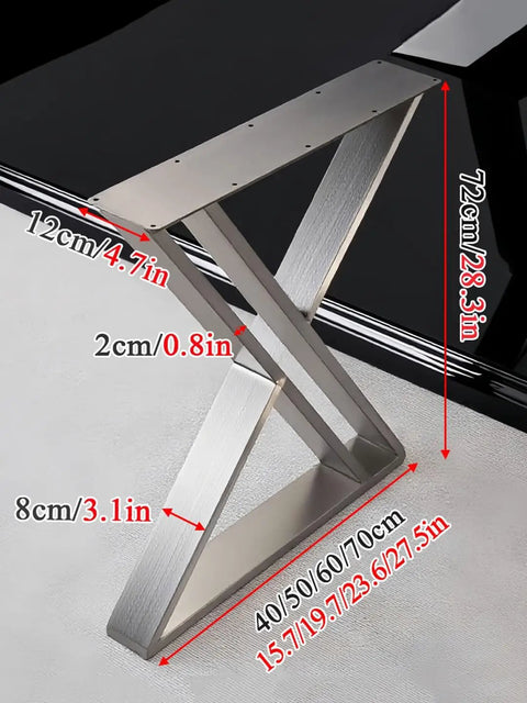 Premium Heavy Duty Brushed Stainless Steel Table Legs Featuring Anti Slip Leveling Feet And Quick No Sweat Assembly For Rock Solid Desk Or Bench Frames At Seventy Two Cm Tall with measurements.