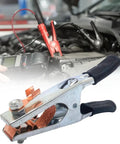 Heavy Duty 500A Welding Ground Clamp With Rubber Sleeve for Superior Conductivity and Safety, shown in industrial use