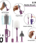 6 in 1 bottle brush set showing various brush heads and handles, highlighting 5 In 1 Electric Bottle Brush Cleaner Dual Speed Rechargeable.