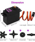 4 Pack High Torque Digital Servo Motors With Fully Copper Gears, 55g Lightweight Build, dimensions and attachments shown