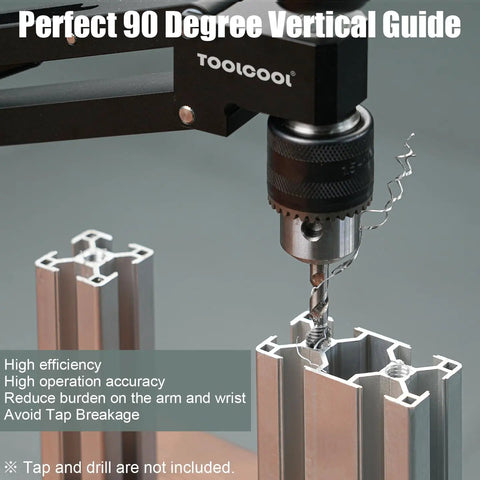 Precision Cantilever Tapping Arm For Hand Drill With Flexible Vertical Tap Guide Heavy Duty Aluminum Build for accurate drilling.