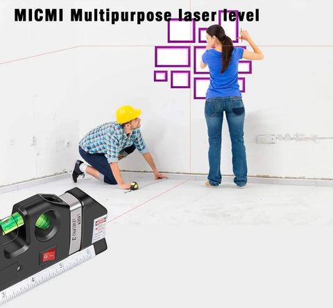 Laser Level And Multipurpose Tape Measure Kit For DIY Home Improvement 8 Feet Plus Range With Standard And Metric Rulers Pinpoint Accuracy Triple Positioning Bubble Line Laser Pro Grade For Framing Hanging Tiling