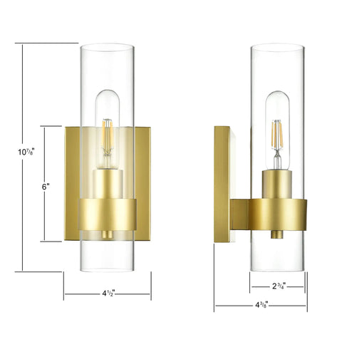 Slick Capron Brass Wall Sconce With Clear Glass Shade - Modern Industrial Vanity Light For Bathroom, Hallway, Or Bedroom - Gold Finish, Easy Install, Built To Last Indoor Lighting Fixture