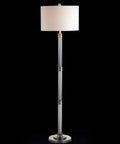 60 Inch Polished Nickel And Clear Glass Floor Lamp With White Linen Round Shade, Transitional Iron Standing Light For Your Living Room, Foot Switch, LED Bulb Included