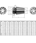 Heavy Duty Er11 Spring Collet For CNC Milling Lathes Killer Grip Precision Alignment specifications and dimensions diagram