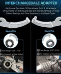 Interchangeable adapter with square and round pins for Adjustable Pin Spanner Wrench Set With 9 Piece C Spanner Heads And Changeable Attachments For Suspension And Collar Nut Tweaks, Includes Hook Wrenches And Square And Round Pin Adapters, 3/4 Inch To 3 Inch Range.