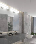Bathroom with 24W Up And Down LED Vanity Light In Brushed Silver Aluminum, Sleek Modern Frosted White Acrylic Bath Wall Fixture, 23.6 Inch, 6000K Cool Daylight, Minimalist Design For Bright, Even Bathroom Illumination above mirror.