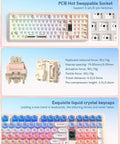 Pink Creamy Ultimate Mechanical Keyboard With Integrated Display Screen Tri Mode Hot Swappable Switches Wireless 98 Layout Gaming Board For True Dope Rigs showing PCB Hot Swappable Socket and keycap details.