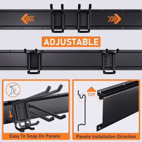 Adjustable installation of Garage Tool Organizer Wall Mount Kit, 48 Inch Heavy Duty Storage Rack with 3 Rails and 6 Hooks