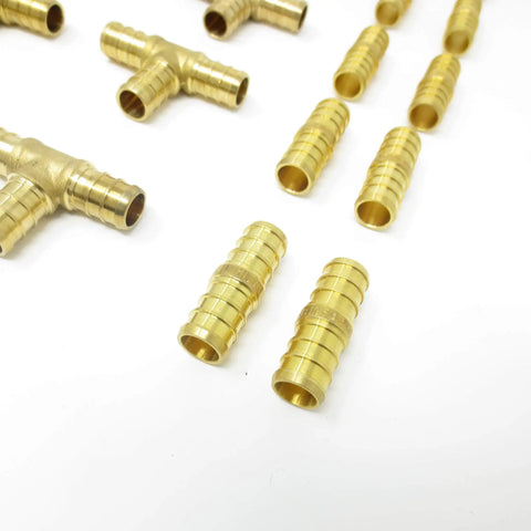 Half Inch Brass PEX Fittings Kit With 10 Elbows 10 Tees And 10 Couplers Straights For Domestic Water And Radiant Heating DIY