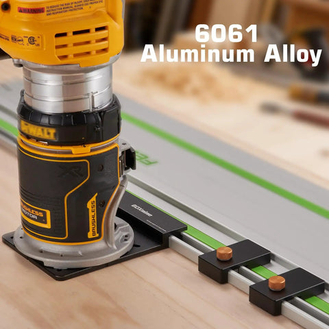 Universal Aluminum Router Guide Rail Adapter Compatible With Makita Festool Track Saw Rails Includes Two Heavy Duty Stops for precise dados and grooves.