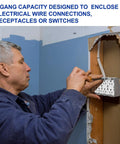 Electrician installing Four Gang Metal Electrical Box Two And One Eighth Inch Deep Square Junction Box on wall