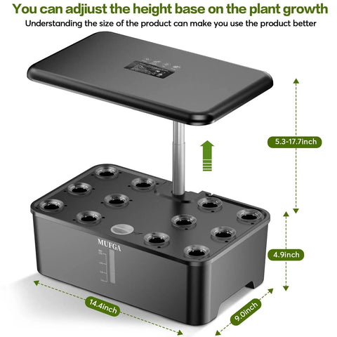 Front view of 12 Pod Hydroponics Growing System With LED Grow Light For Indoor Garden, Germination Kit, Mini Herb Garden With Pump System, Height Adjustable, No Seed Included, Easy Setup To Grow Fresh Herbs Fast