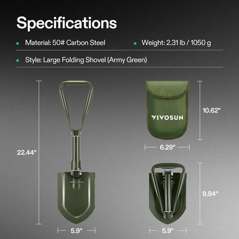 Folding Survival Shovel For Camping And Hiking High Carbon Steel Tactical Entrenching Tool Lightweight Grab And Go 2.3 lb with Pouch