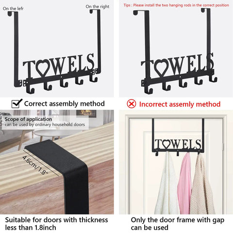 Versatile Towel Rack And Hook System For Door Or Wall Mount With Detachable Rods Quick No Drill Install Black Finish Dual Use Towel Holder For Bath And Kitchen Space Saving Organizer