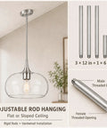 HXXLFONEDP Glass Pendant Light for Kitchen Island, 10 Inch, Brushed Nickel with adjustable rods for flat or sloped ceiling.