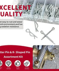 Everyday DIY Cotter Pin Assortment Kit Zinc Plated Steel 360 480 600 Count R Clip Hairpin Pins displayed in box