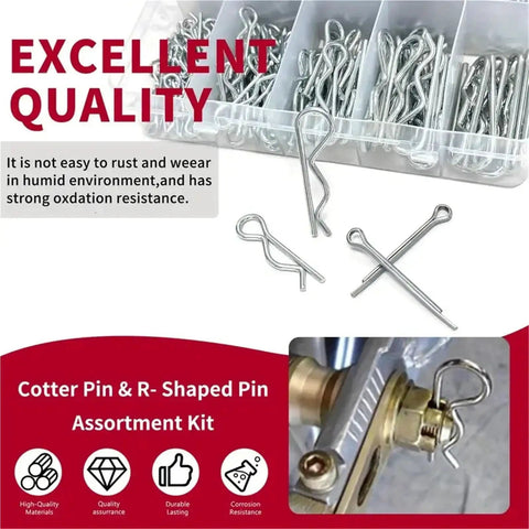 Cotter Pin Assortment Kit With Zinc Plated Steel Pins For Quick Hitch Fixes, 360 480 600 Pcs, Beefed Up, Heavy Duty Fastener Set For Automotive, Farm, And DIY Projects, Easy Insertion And Secure Removal, in storage box