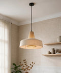 milaruoro Pendant Light with Bamboo and Linen Shade, Black Hanging Light Fixture for Kitchen Island in modern dining space.