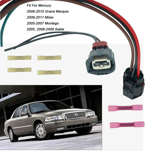 Two Pack Cooling Fan Relay Harness Connector Pigtail Kit For Ford F150 Focus Fusion Mustang Escape Taurus Lincoln MKZ MKX Mercury Milan Replacement 9U2Z14S411LB WPT1361, gray connector pigtails with wires
