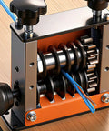 Close-up of Garosa 6 Channel Wire Stripper Machine For 3 To 17Mm Wires with alloy steel blades and wire being stripped.