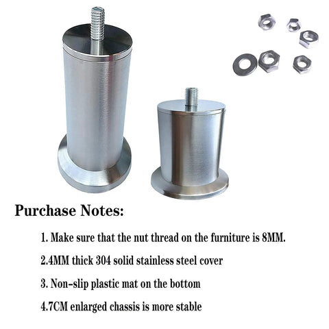5 Inch Stainless Steel Furniture Legs For Couch Bed Armchair Cabinet Coffee Table Round Replacement Feet Waterproof Rustproof Washable Set Of 4 For Easy Install And Stability And Ground Clearance, two legs and hardware kit