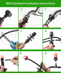 Nine-step installation guide for Drip Irrigation Kit 280 Pcs 147 Ft Garden Watering System with tubing and connectors.