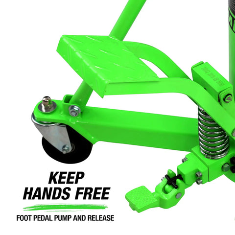 Foot pedal control on Beefy 1 Ton Transmission Jack With High Lift Range 37.5 to 76 Inches for Trucks and SUVs