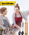 Two people cooking with Two Pack Large Silicone Cooking Spoons Nonstick Basting Utensils Heat Resistant For Mixing Serving Draining And Stirring BPA Free Safe Non Scratch Go To Kitchen Tools For Nonstick Pans Built To Last And Easy To Clean.