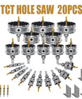 Heavy Duty Carbide Hole Saw Kit For Metal Pro Grade 14 Piece Set With 2 Bonus Drill Bits TCT Cutting Teeth arranged in a set