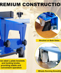 Premium construction of router sled includes steel L-plate brackets, smooth wheels, brushes and easy knob control.