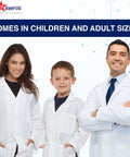 Kids Doctor Lab Coat Costume For Unisex Dress Up Play With Realistic Three Quarter Length Coat Long Sleeves Front Pockets Side Slits Button Down Closure Size US Small Four To Six Perfect For STEM Learning And Role Play shown in children size