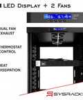 LED display and dual fans in Zero Drama Acoustic 18U Server Rack, 19 Inch Network Enclosure With Thermostat Fan Control.
