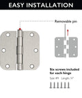 Interior Door Frame Hinges 3-Pack, Water-Resistant And Pre-Lubricated For Left Or Right Handed Doors, Steel Construction With Easy Install