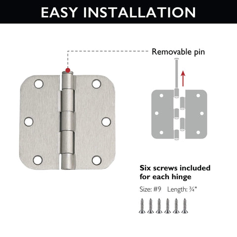 Interior Door Frame Hinges 3-Pack, Water-Resistant And Pre-Lubricated For Left Or Right Handed Doors, Steel Construction With Easy Install