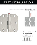 Sturdy Steel Interior Door Hinges 3.5 In By 3.5 In Rounded 5/8 In Radius Satin Nickel 10 Pack Pre Lubricated No Squeak Water Resistant