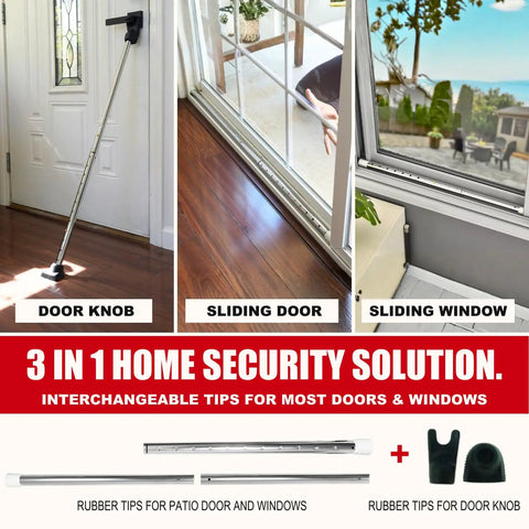 3 In 1 Door Security Bar For Home, Apartment, And Travel, Heavy Duty Adjustable Lock Bar for doors and windows, easy install