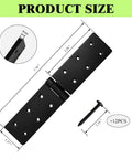 Tough As Nails Heavy Duty Gate Hinges 4 Pack dimensions with black steel coating and mounting screws shown for yard upgrades.
