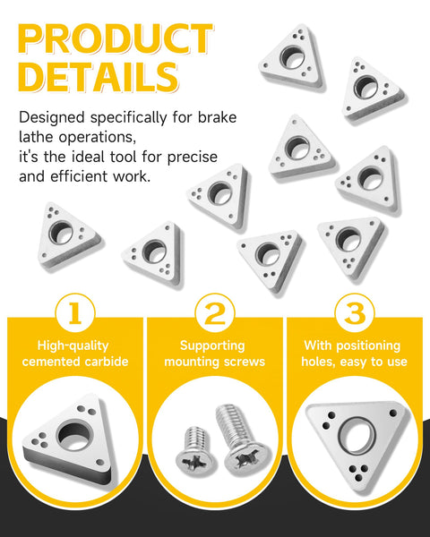 10 Pack Negative Rake Carbide Brake Lathe Inserts Compatible With Ammco Replacement Cutter Inserts With M3 6mm And 8mm Screws