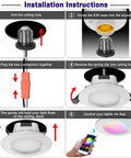 Installation instructions for Smart 3 Inch Recessed LED Light Pack of 8, Dimmable RGB and Tunable White 2700K-6500K, remote control.