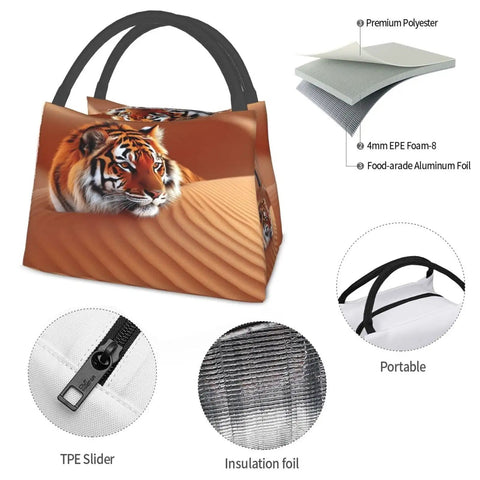 Tigers In The Desert Insulated Lunch Bag With Soft Cooler Tote, tiger design, premium polyester material, for work and camping.