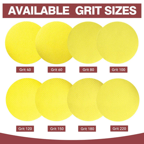 Premium 9 Inch Drywall Sanding Discs With Extra Holes For Dust Free Work, available in various grit sizes from 40 to 220.