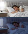 Touch Control Desk Lamp With 3 Way Dimming, 12.8 Inch Bedside Nightstand Light, 2 USB Ports, shown in bedroom setting.
