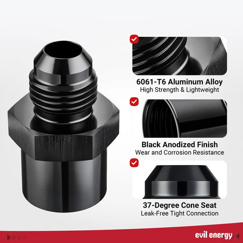 6AN To M16x1.5 Return Fuel Line Adapter And Power Steering Hose End Connector Aluminum For Vortec 87 98 Chevy Truck 6061 T6 Black Anodized High Strength Build And O Ring Compatible Seal, black anodized aluminum fitting