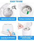 Dual Mode Ultrasonic Cleaner For Dentures Mouth Guards Toothbrush Heads And Jewelry 45 KHz Retainer Cleaner With 5 Minute Quick Blue Light Clean And 3 Minute Deep Purple Light Clean Pink, white unit with basket