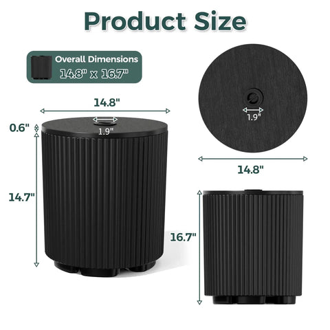 Outdoor Umbrella Stand With Hole And Water Bladder Base, Fluted Vertical Ribbed Design, size dimensions illustration