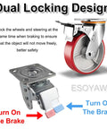 Dual locking design for Heavy Duty Swivel Casters Set Of Four With 8 Inch Polyurethane Wheels And Secure Locking Brakes.