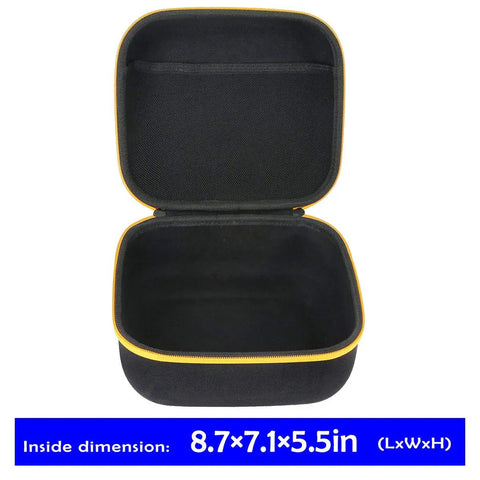 Open Hard Travel Case For Dewalt 20V Max Orbital Sander DCW210B Case Only with yellow zipper, shown empty with dimensions.