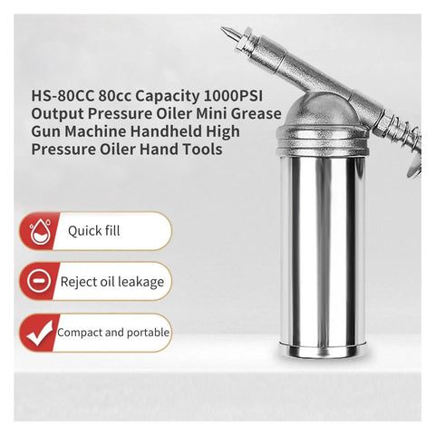 Beefy Manual Oiling Gun HS-80CC 80cc Capacity 1000 PSI Output Mini Grease Gun with quick fill features and no-leak design
